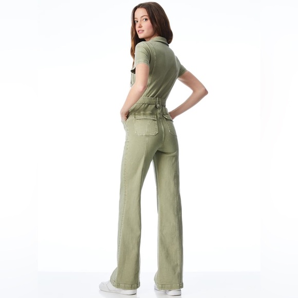 Alice + Olivia Jeans SIZE 31 Gorgeous wide leg collared jumpsuit in Sage green - Picture 2 of 9
